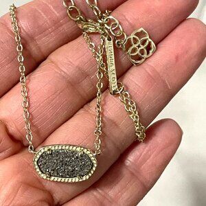 Kendra Scott Elisa Gold Plated Platinum Drusy Short Pendant Necklace 15"-17"